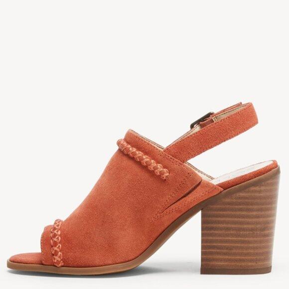 New Sole Society Ceana Tan Suede Leather Slingback Peep-Toe Mules orange 5.5 - Picture 3 of 5